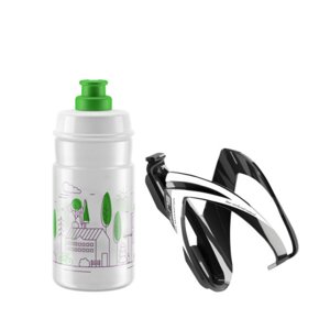 Fľaša na bicykel ELITE-KIT CEO black glossy + bottle JET 350 ml clear green logo