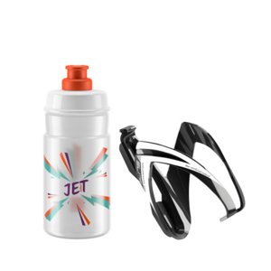 Fľaša na bicykel ELITE-KIT CEO black glossy + bottle JET 350 ml clear orange logo