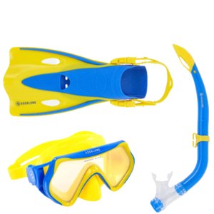 Juniorský potápačský/šnorchlovací set AQUALUNG-SET HERO Junior-YELLOW BLUE LENS MIRROR