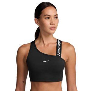 Dámska tréningová športová podprsenka NIKE PRO-W NP SWOOSH MS ASYM BRA-010 BLACK/BLACK/WHITE/WHITE