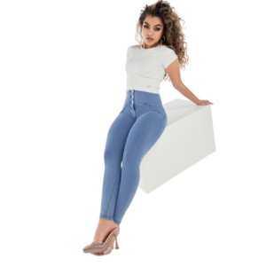 Dámske jeggings nohavice FREDDY-WR.UP® superskinny push up 7/8 jeggings with high waist and buttons-Blue