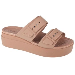 Dámske sandále na platforme (módna obuv) CROCS-Brooklyn Buckle Low Wedge W latte