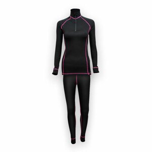 Dámsky merino set ZIP-  tričko a spodky - čierno - ružová, S - Small